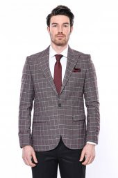 Ekose Slim Fit Bordo Erkek Ceket - 5