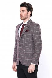 Ekose Slim Fit Bordo Erkek Ceket - 6