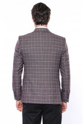 Ekose Slim Fit Bordo Erkek Ceket - 7