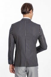 Çizgili Koyu Slim Fit Lacivert Erkek Ceket - 10