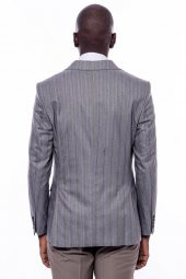 Ekose Çizgili Slim Fit Gri Erkek Ceket - 8