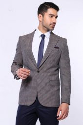 Pöti Kare Slim Fit Kahverengi Erkek Ceket - 3