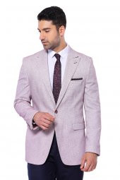 Kendinden Desenli Slim Fit Bordo Ceket - 1
