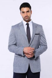 Slim-Fit Sivri Yaka Mavi Ceket - 1
