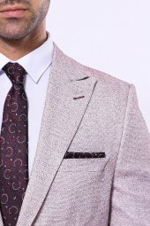 Kendinden Desenli Slim Fit Bordo Ceket - 2