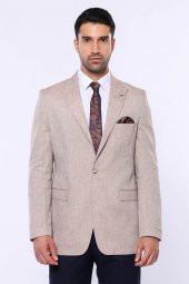 Slim-Fit Sivri Yaka Açık Kahve Spor Ceket - 1