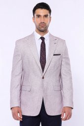 Kendinden Desenli Slim Fit Bordo Ceket - 5