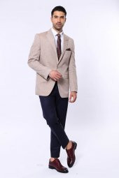 Slim-Fit Sivri Yaka Açık Kahve Spor Ceket - 2