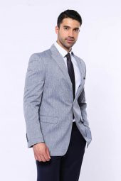 Slim-Fit Sivri Yaka Mavi Ceket - 4