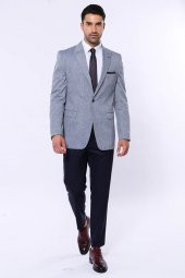 Slim-Fit Sivri Yaka Mavi Ceket - 3