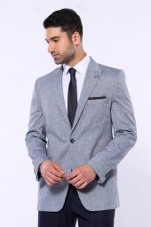 Slim-Fit Sivri Yaka Mavi Ceket - 5
