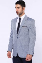 Slim-Fit Sivri Yaka Mavi Ceket - 7