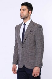 Pöti Kare Slim Fit Kahverengi Erkek Ceket - 6