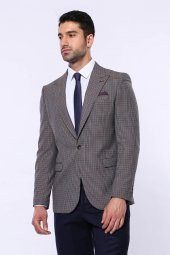 Pöti Kare Slim Fit Kahverengi Erkek Ceket - 8