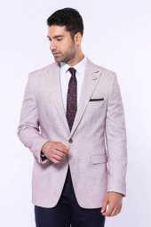 Kendinden Desenli Slim Fit Bordo Ceket - 8