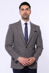 Pöti Kare Slim Fit Kahverengi Erkek Ceket - 1