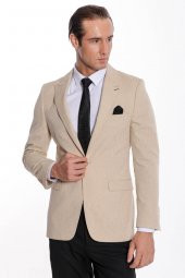 Slim Fit Sivri Yaka Bej Erkek Ceket - 4