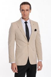 Slim Fit Sivri Yaka Bej Erkek Ceket - 5