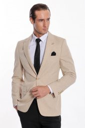 Slim Fit Sivri Yaka Bej Erkek Ceket - 6