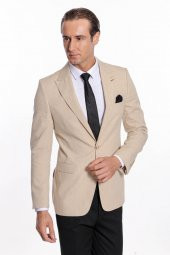 Slim Fit Sivri Yaka Bej Erkek Ceket - 7