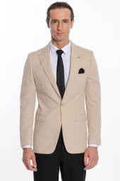 Slim Fit Sivri Yaka Bej Erkek Ceket - 9