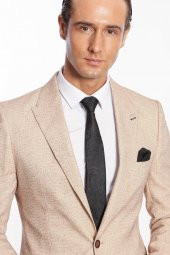 Kendinden Desenli Slim Fit Açık Sarı Erkek Ceket - 2
