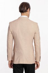 Kendinden Desenli Slim Fit Açık Sarı Erkek Ceket - 10