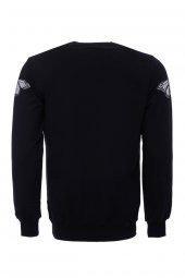 Baskılı Siyah Bisiklet Yaka Sweatshirt - 2
