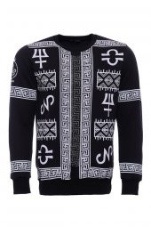Siyah Üzerine Baskı Detaylı Bisiklet Yaka Sweatshirt - 1