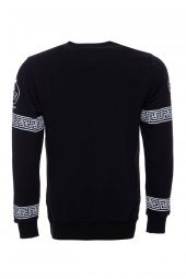 Siyah Üzerine Baskı Detaylı Bisiklet Yaka Sweatshirt - 2