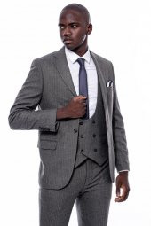 Çizgili Kruvaze Yelekli Slim Fit Takım Elbise - 4