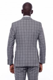 Ekose Desen Slim Fit Gri Erkek Takım Elbise - 3
