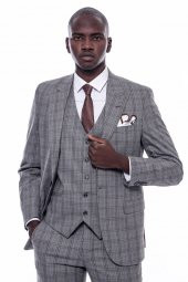 Ekose Desen Slim Fit Gri Erkek Takım Elbise - 4