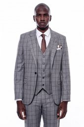 Ekose Desen Slim Fit Gri Erkek Takım Elbise - 6