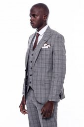 Ekose Desen Slim Fit Gri Erkek Takım Elbise - 7