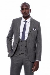 Çizgili Kruvaze Yelekli Slim Fit Takım Elbise - 1