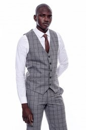 Ekose Desen Slim Fit Gri Erkek Takım Elbise - 9