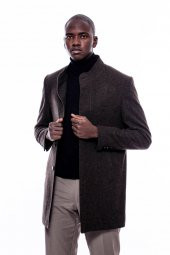 Hakim Yaka Kahverengi Kısa Palto - 7