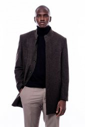 Hakim Yaka Kahverengi Kısa Palto - 8