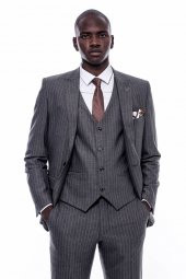 Çizgili Slim Fit Antrasit Erkek Takım Elbise - 2