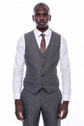 Çizgili Slim Fit Antrasit Erkek Takım Elbise - 3
