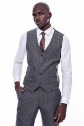 Çizgili Slim Fit Antrasit Erkek Takım Elbise - 5