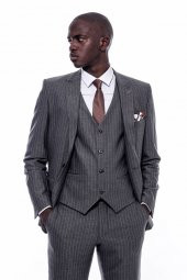 Çizgili Slim Fit Antrasit Erkek Takım Elbise - 6