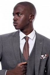 Çizgili Slim Fit Antrasit Erkek Takım Elbise - 1