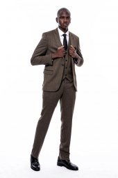 Çizgili Slim Fit Kahverengi Erkek Takım Elbise - 4