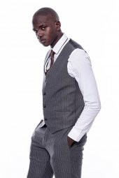 Çizgili Slim Fit Antrasit Erkek Takım Elbise - 8