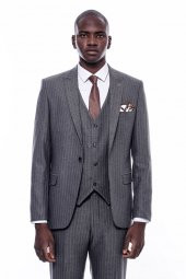 Çizgili Slim Fit Antrasit Erkek Takım Elbise - 9