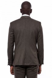 Çizgili Slim Fit Kahverengi Erkek Takım Elbise - 10