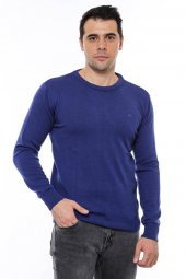 Lacivert Bisiklet Yaka Slimfit Desensiz Triko - 5