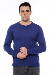 Lacivert Bisiklet Yaka Slimfit Desensiz Triko - 2